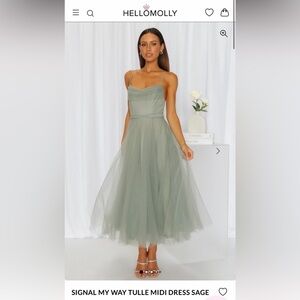 NWT - Hello Molly A-Line Cowl Neck Tulle Formal Dress Gown in Sage Green